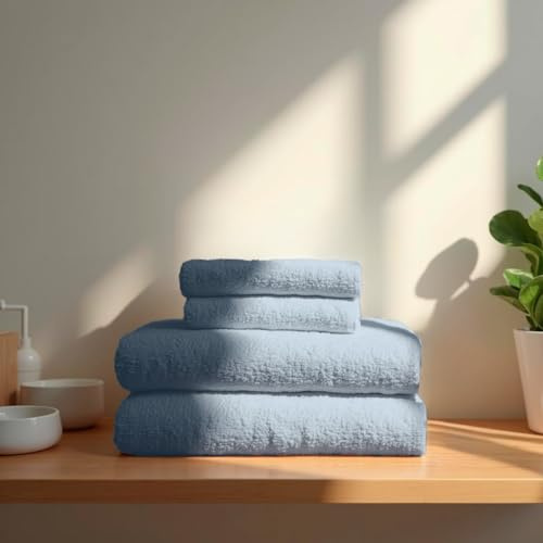 TRAMAS+ Set mit 4 Premium-Handtücher 700gr, 2 Handtücher 50x100 cm und 2 Badetücher von 70x140cm, 100% Baumwolle, schnell trocknend und saugfähig - (Indigo)