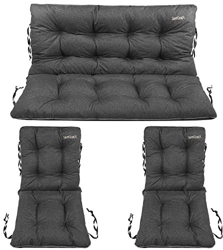 SuperKissen24. Sitzkissen Bankauflage für Gartenbank - Bankkissen Bankauflage 120x60x50 cm mit 2er 48x96 cm Stuhlkissen Set - Auflagen für Gartenmöbel Wetterfest - Outdoor und Indoor - Schwarz Leinen