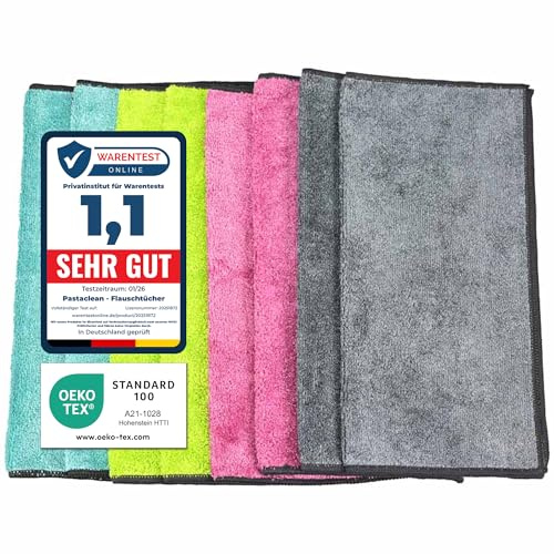 Pastaclean® Micro Magic Flauschi Reinigungstücher (8 Stück/Bunt) - Putztücher 35 x 35 cm - Extrem hohe Schmutz- & Fettlösekraft - Löst hartnäckige Verschmutzungen - Saugstarke Microfasertücher