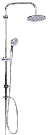 BAGNOCLIC Colonne de Douche Complète en Acier Chromé – Pommeau 20 cm, Douchette à Main en ABS, Flexible 150 cm, Tuyau de Raccordement Inclus