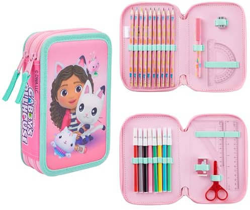 Gabby's Dollhouse Federmäppchen Mädchen Gefüllt 2 Fächer, Federtasche Aesthetic, Mäppchen mit Inhalt, Schule Etui Kinder, Geschenke für Mädchen