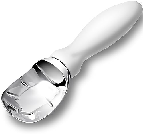 Rainspire Ice Cream Scoop Stainless Steel with Comfortable Handle, Ice Cream Scooper Heavy Duty, Ice Cream Spade Great for Spooning Frozen Hard Gelato and Sorbet, Cookie Dough, Melon (White)