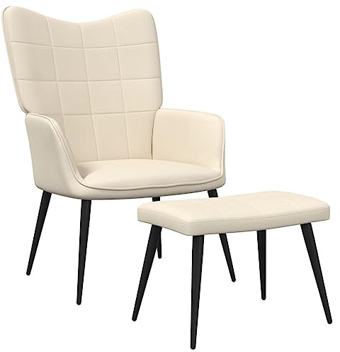 ZQQLVOO Sessel Wohnzimmer Lounge Sessel Küchenstühle Lesestuhl Fernsehsessel Gemütlicher Sessel Relaxsessel mit Hocker Creme Stoff Geeignet für Wohnzimmer Schlafzimmer Esszimmer