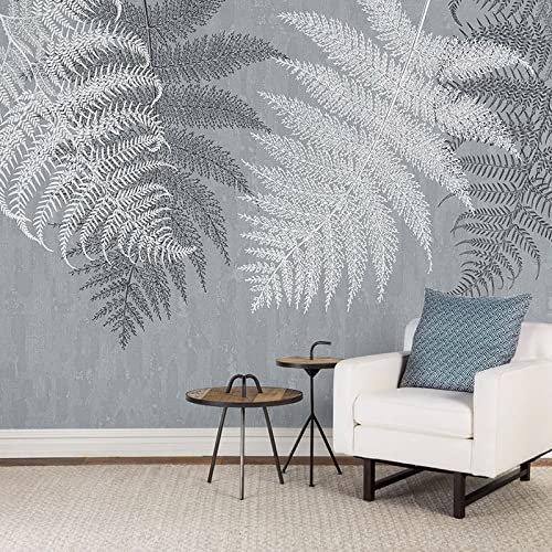 Vlies Fototapete Graue Pflanzenblätter 3D Effekt Vlies Tapeten Wandtapete XXL Moderne Wanddeko Wohnzimmer Schlafzimmer Büro Flur 450 cm B x300 cm H