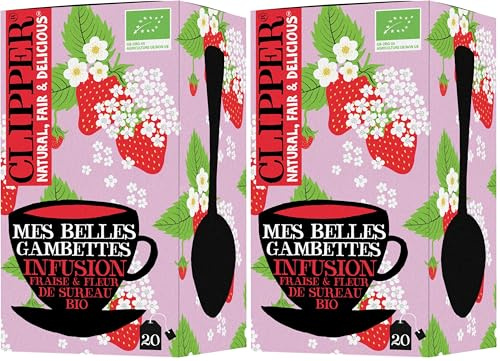 CLIPPER - Infusion Bio - Mes Belles Gambettes - Fraise & Fleur de Sureau - 20 Sachets d'Infusion Bio - 1 paquet
