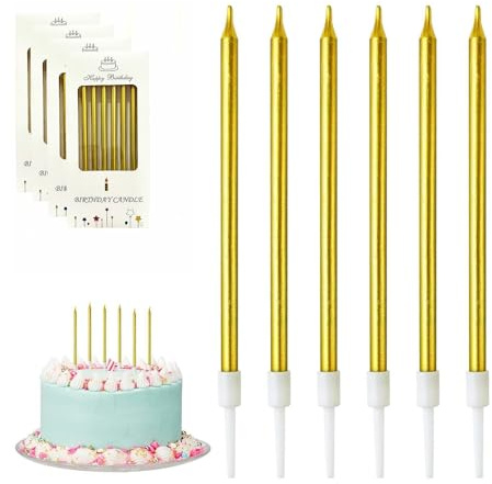 FUZVOL Goldene Geburtstagskerzen für Kuchen, Box-Geschenke, 24 Stück, goldene Glitzerkerzen für Party, Hochzeit, Jahrestag, Dekoration, Gold