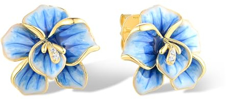 Santuzza 925 Sterling Silver Handmade Enamel Flower Dangle Earrings for Women