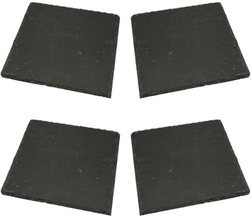 Schieferplatten 4er Set 20x20 schwarz anthrazit - Schiefer Untersetzer als Servierplatte, Dekotablett, Servierteller, Sushiplatte, Käseplatte - Deko Steinplatte zum Beschriften als Esstisch Tischdeko