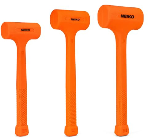 NEIKO 02888A Dead Blow Hammer Set, 3pc Neon Orange Deadblow Mallet, 1lb, 2lb, 3lb Hammers, Spark and Rebound Resistant, Unibody Molded, Checkered Grip