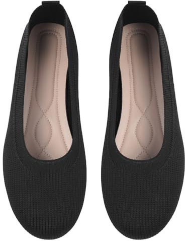 OFFCUP Damen Ballerinas Knit Kleid Schuhe Runde Zehe, Flats, Slip On, Maschenware Bequem Weich Ballerina Schwarz - 39