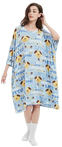 VERTAST Women Oversize Cooling Nightdress Sleep Tee Plus Size Nightshirt Long Nightie Dress Casual Sleepwear With Pockets, Dogcat/Purple