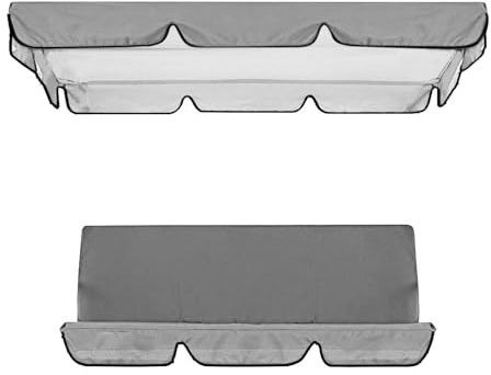 Gralara Kit Copertura per tettoia per Sedia a Dondolo da Giardino Copertura Superiore e Fodera per Cuscino Coprisedile Resistente agli Strappi 150x50x10 cm, Grigio