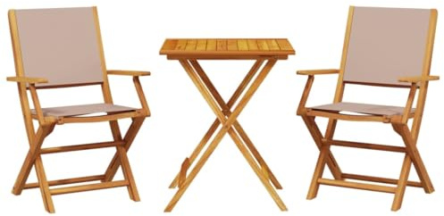 vidaXL Ensemble de Bistro 3 pcs Taupe Tissu et Bois Massif, Ensemble de Bistro de Jardin, Ensemble de Balcon, Ensemble de Meubles d'extérieur