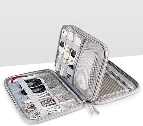 Kabeltasche,Kabel Organizer Tasche Kabel Organizer Bag Power Bank Extenal Batterieladegerät Reisetasche for 7.9 iPad Mini Fall USB Flash-Laufwerk-Stick-Festplattenspeicherung(Double Layer Grey)