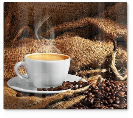 DEQORI Herdabdeckplatte Glas | einteilig 60x52 cm | Motiv Espresso Eleganz | Ceranfeld Abdeckplatte für Küche | Herd-Abdeckung universal | Glasplatte & Schneidebrett für Kochplatten