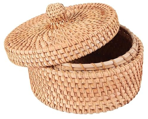 Tagtight Rattan Aufbewahrungskorb mit Deckel, Geflochten Organizer Box, Natürliches Aufbewahrung Storage Basket für Schlüssel Brille, kleiner Obst Snack-Korb, Tee Behälter, Dekorativer Geschenkkorb