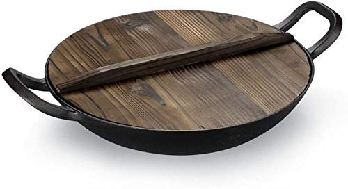 OQHAIR Wok, Padella Antiaderente Pentola Domestica Non Rivestita Ghisa Padella Binaurale Fornello A Induzione Pentola Universale in Ghisa 36 Cm