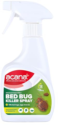 Acana Spray antichinches de cama de 275 ml | Larga duración hasta 12 semanas | Fuerza profesional | Mata chinches, huevos y larvas | Para uso en superficies duras y suaves, colchones, alfombras y