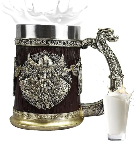 Nordicc Vikingg Bierkrug - Edelstahl Vintage Bar Bierkrug | Bronze Nordicc Vikingg Krieger Drachenboot Bierkrug | Vikingg Rune Becher für Dekoration, Geburtstage, Gothic