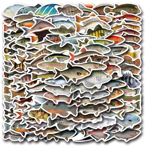 Fische Sticker Set Aufkleber Jugendliche Erwachsene 100 Stück Fish Wasserfeste Vinyl Decals Auto Motorräder Fahrrad Skateboard Snowboard Gepäck Laptop Koffer Helm Motorrad Computer
