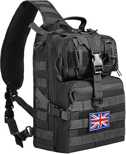 TRAILKICKER 15L Tactical Laptop Backpack Military Molle Army Assault Pack 3 Day Bug Out Bag Hiking Treeking Camouflage Hunting Backpack for Men w/United Kingdom Flag Patch