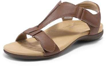 DREAM PAIRS Sandali da Donna Comode Scarpe Basse con Supporto Plantare per Camminare Spiaggia Viaggi,Size 39,Marrone,DWUMFS2508