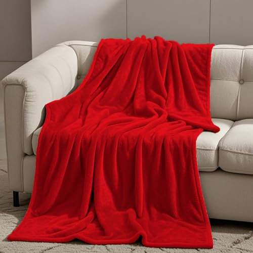 GOUTUI Kuscheldecke Flauschig Decke 160 x 220 cm Cashmere Feeling Kunstfell Kuscheldecke Falten Beständig/Anti-Verfärben für Sofa Schlafzimmer, Rot