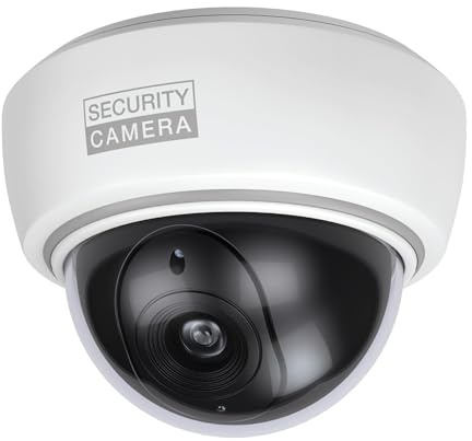 BASI Cámara de seguridad falsa con luz LED intermitente | cámara falsa | cámara de vigilancia para interior y exterior protegido | montaje en pared y techo | blanco | CCTV