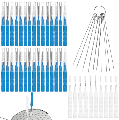 30pcs Brosse Nettoyage Pommeau de Douche, 2 Styles et 10 Aiguilles de Nettoyage Multi-Tailles pour Petits Trous Fissures Salle Bain et Fenêtres (Bleu)