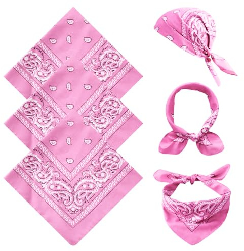 FUIPVGI 3 Piezas Pañuelos Cabeza Mujer Hombre, Bandanas Patrón de Paisley, Pañuelo Pirata con Diseño Único Estampado, Bandana de Moda y Deporte para Cuello Cabeza Muñeca Adultos y Niños (Rosa)