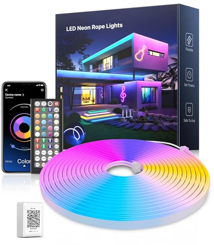 5M Led Neon Rope Lights, Flexible RGB LED Strip Lights with App/Remote Control, Music Sync Colour Changing Gaming Strip Lights, Waterproof Led Lights for Bedroom Home Decor