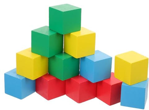 FRCOLOR 12 Bunte Holzbausteine für Familienaktivitäten Kreatives Bauen mit Kleinen Bausteinen Farbenfrohes Sortierspielzeug für Kinder
