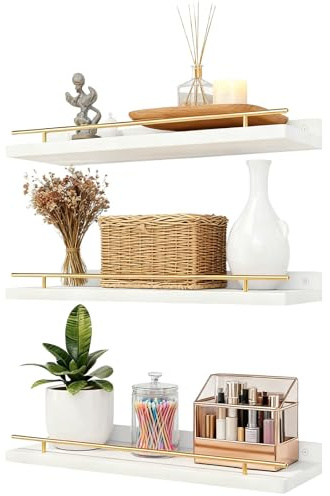 Huucozn 3PCS Estantes Flotantes de Madera 40x15cm, Baldas Flotantes Blancas para Pared, Estanterías de Madera para Pared, Estantes Colgantes dePared para Dormitorio, Cocina, Oficina o Sala de Estar