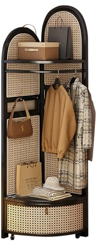 JSLJDM Corner Coat Rack,Wooden Clothes Rack,Coat Rack for Hallway, Sturdy and Easy,corridor,Clothes Stand for Coats, Hat, Handbag, for Home, Office Black (plastic rattan clothing basket) 42x42x192cm