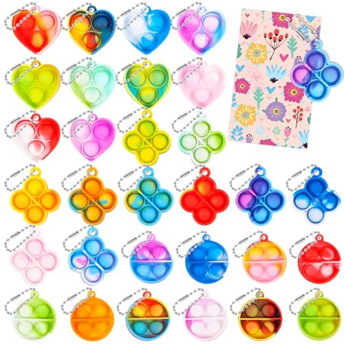Nado Joy Party Bag Fillers for Kids - 60 PCS Pop Fidget Toys for Kids, Prizes Party Bag Toys, Class Gifts Birthday Return Gifts, Party Favours Poppers Girls Boys (30 keyrings + 30 cards)