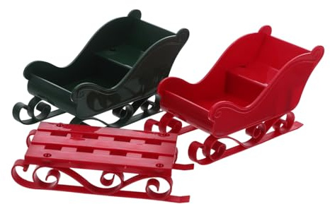 Zerodeko 3 Stück Teiliges Weihnachts-Schlitten Deko aus Robustem Kunststoff mit Detailreicher Mini Santa Schlitten Figur Farbenfrohe Kleine Schlittenornamente für Festliche Tischdekoration