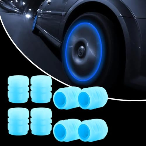 Leuchtende Ventilkappen 4 Stück Ventildeckel, Universelle Fluoreszierende Autoreifen-Ventilkappen, Reifenventilkappen, Ventildeckel Reifenventil-Kappen Pkw SUV Motorrad Fahrrad (Blau-4pcs)