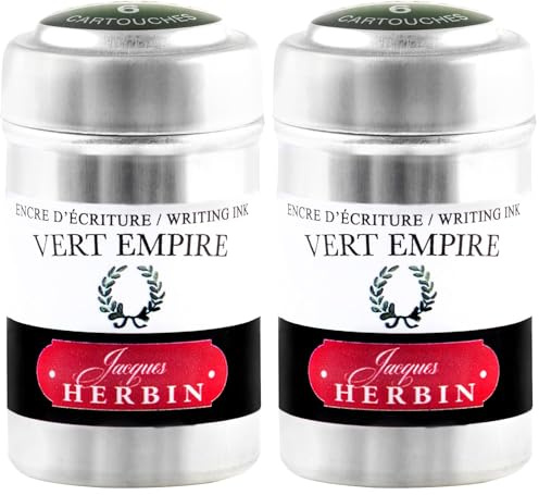 Jacques Herbin 20139T - Une boite de 6 cartouches d'encre pour stylo-plumes et stylos roller (produit sans emballage - objectif zéro déchet), Vert empire (Lot de 2)