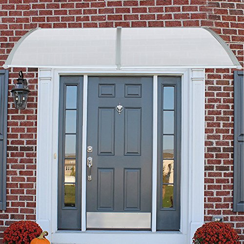 Auvent pour Porte d'entrée Marquise Porte Exterieur de Toit Auvent en Arc de Hangar en Polycarbonateet Cadre pour Maison de Fenêtre de Balcon de Garage,100 * 300 cm (Blanc)