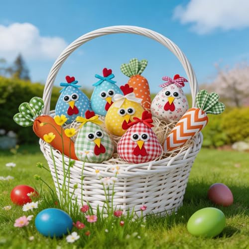Decoracion Pascua, 6 Pollitos de Pascua e 3 Zanahorias, Huevos de Pascua, Llenado de Cestas de Pascua, Búsqueda de Huevos de Pascua, Corona de Pascua DIY Manualidades Pascua Decoracione Primavera