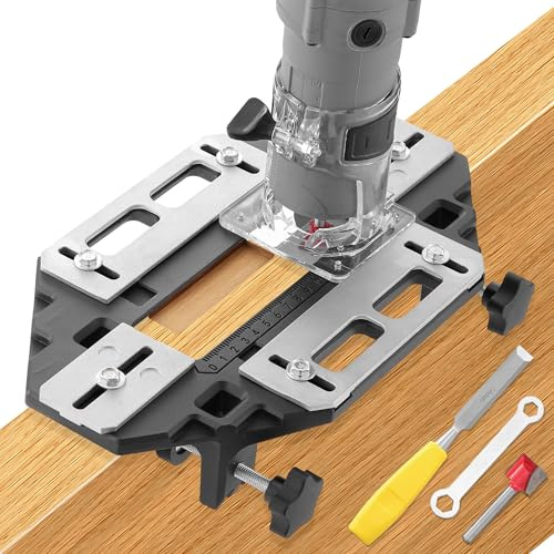 Aluminum Alloy Door Hinge Mortiser Jig, Woodworking Hole Opener Slotting Locator,Hinge Hole Guide Jig for Router, Positioning Drilling Slotter Lock Guide Plate for Door Installation and Hinge Mounting
