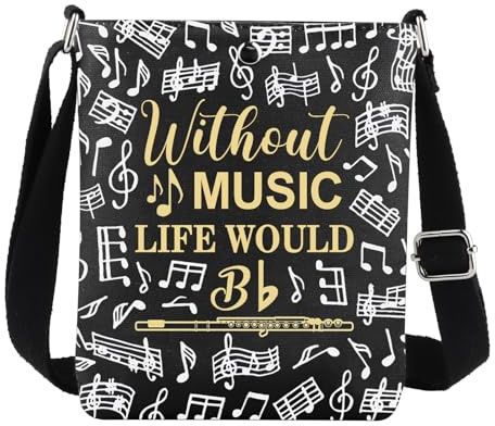 FEELMEM Sac à bandoulière pour joueur de flûte sans musique Life Would B Flat Flûte Cadeau Flûtiste Cadeau Musicien Amoureux de la musique Sac à bandoulière, Noir , size