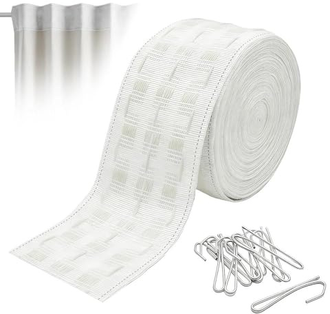 6m Curtain Tape with 30 Hooks, 3 Inch White Pencil Pleat Header Tape