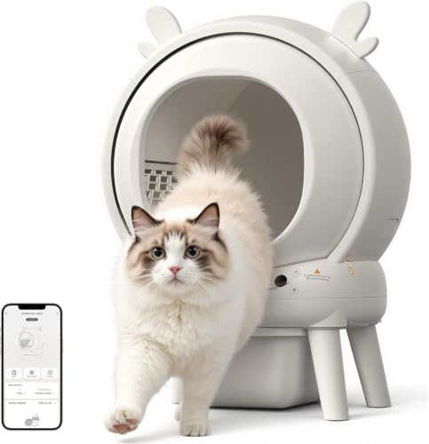 Lettiera per gatti autopulente, 65 l, autopulente, 9 sensori di sicurezza, eliminazione degli odori, controllo tramite app da 2,4 GHz, protezione automatica per più gatti