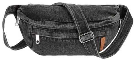 LA HUATE Sac banane en jean multi-poches pour homme et femme avec boucle réglable, Noir , L, Vintage