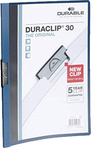 DURABLE,220007,Hunke AA8& JochheimKlemm-Mappe DURACLIP® Original30,Hartfolie,bis 30 Blatt, transparent/dunkelblau, 1 Stück