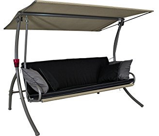 Angerer Freizeitmöbel GmbH Hollywoodschaukel Elegance Style - Gartenschaukel Made in Germany - Schaukel zum Sitzen, Liegen und Entspannen - inklusive Bett-Funktion - einfache Montage (Schwarz)