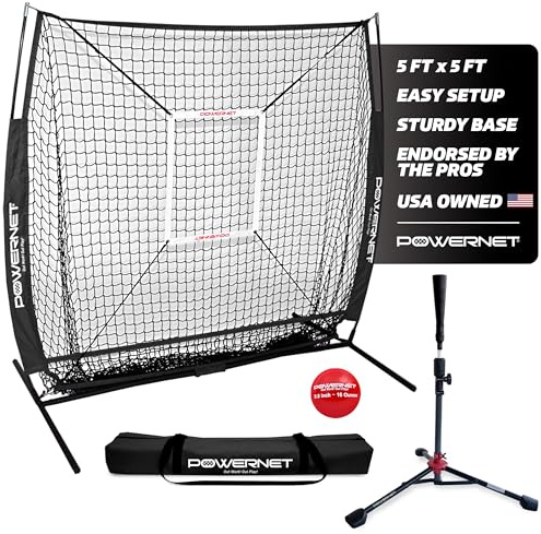PowerNet 12,7 x 12,7 cm Übungsnetz + Deluxe-Tee + Schlagzone + gewichteter Trainingsball-Paket, Baseball-Softball, Schlag-Coaching, Arbeiten Sie an Pitch-Genauigkeit, Bauen Sie Vertrauen auf die