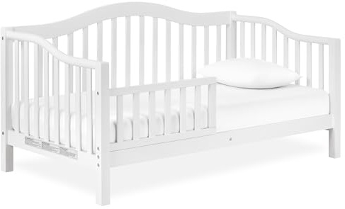 Dream On Me Austin Toddler Day Bed with Rails in White, Low to Floor Toddler Day Bed, Greenguard Gold & Baby Safety Alliance Certified, Non-Toxic Finishes, Side Safety Guard Rail
