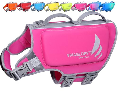 VIVAGLORY Hunde Schwimmweste High Buoyancy Hundeschwimmweste, XL, Rosa | Rettungswesten Hunde-Schwimmweste Schwimmweste zum Schwimmen, Auftrieb & Verstellbar for Hund